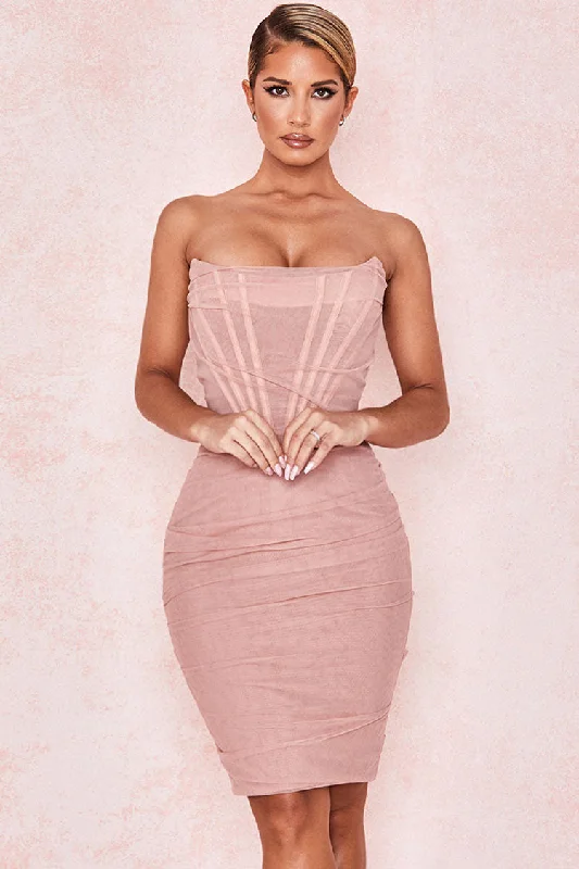 Chic Ruched Strapless Mini Corset Cocktail Party Dress - Pink Tunics Top rated