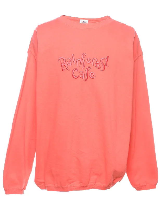Rainforest Cafe Embroidered Coral Sweatshirt - L Hoodie with Mock Neck Collared Structured