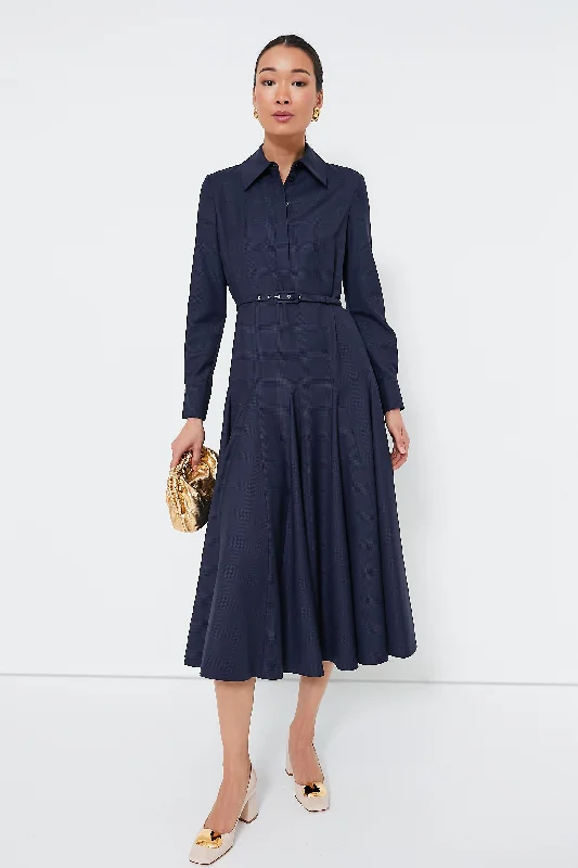 Navy and Black Marione Prince of Wales Dress sweetheart Neckline Romantic