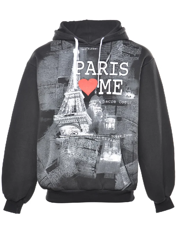 Paris Printed Hoodie - S Hoodie with V-Neck Classic Versatile
