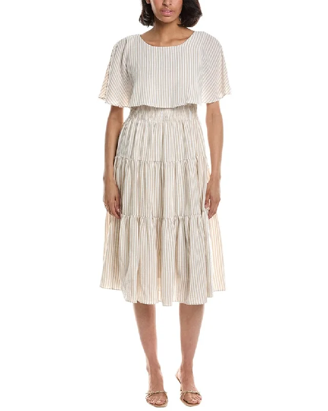 Maison Tara Tiered Linen-Blend Midi Dress Turtleneck Warm Winter