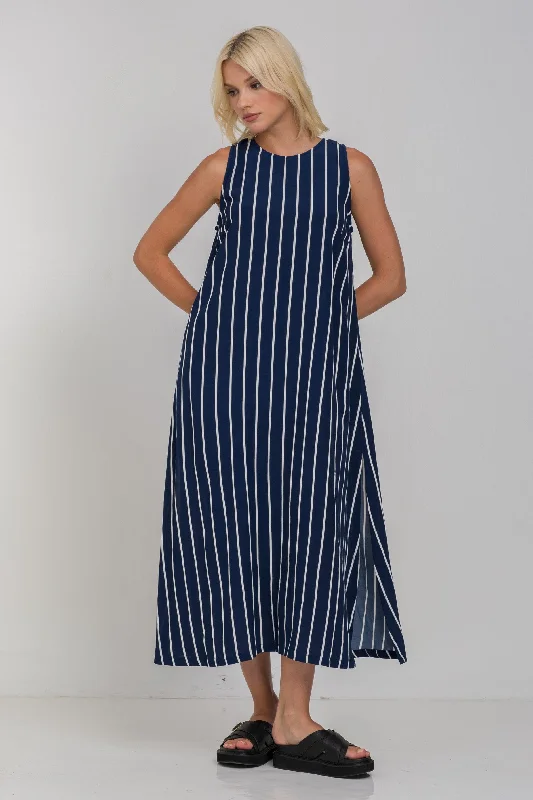 Blak - Finally Here Dress, Navy White Pinstripe Casual Short Summer