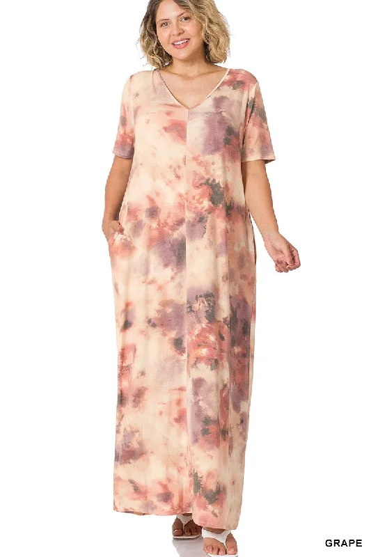 Printed V Neck Short Sleeve Maxi Dress Plus Tunics Fleece cozy