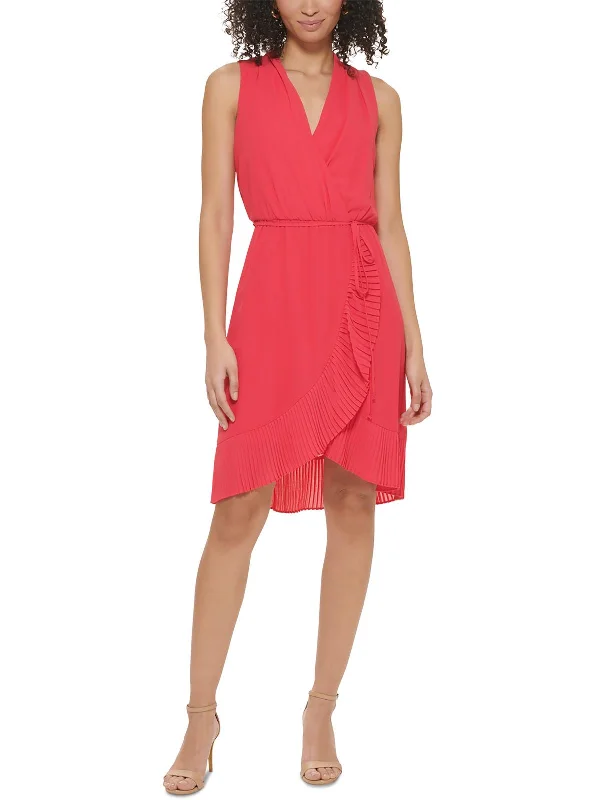 Petites Womens V Neck Mini Wrap Dress Tunics Leisure comfortable