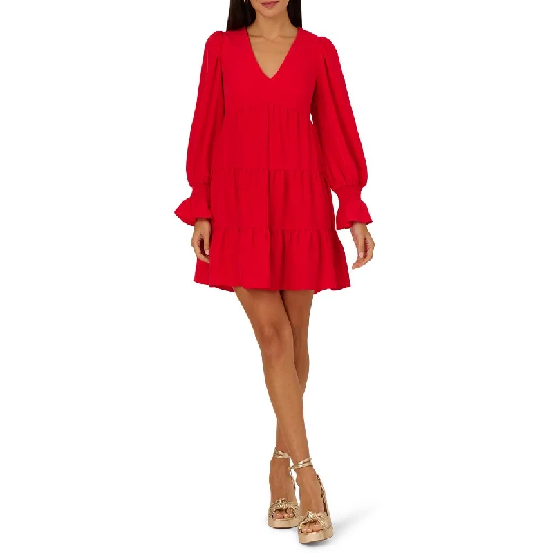 Womens V-Neck Tiered Mini Dress Halter Neckline Beach