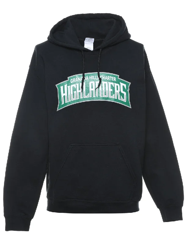 Black Granada Hills Charter Highlanders Hoodie - M Hoodie with Hem Raw Edge Edgy Unfinished Black Granada Hills Charter Highlanders Hoodie - M Hoodie with Hem Raw Edge Edgy Unfinished
