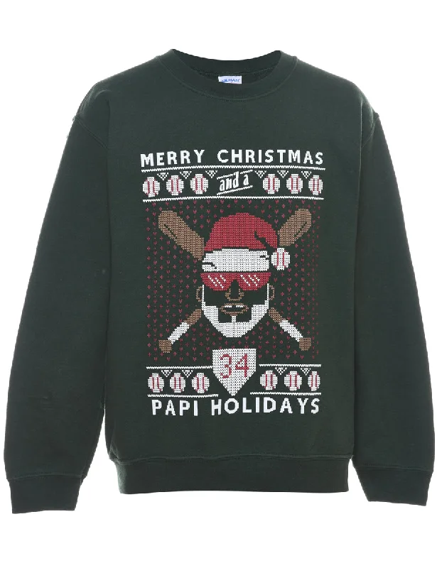 Dark Green Christmas Sweatshirt - S Hoodie Jacket Zipper Layering