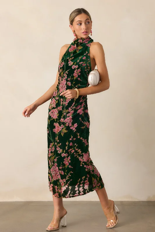 Never Better Emerald Green Floral Halter Maxi Dress Tunics Handmade artisanal