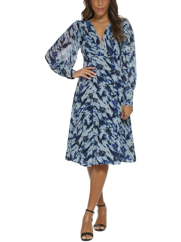 Womens Surplice Polyester Wrap Dress Crew Neckline Casual