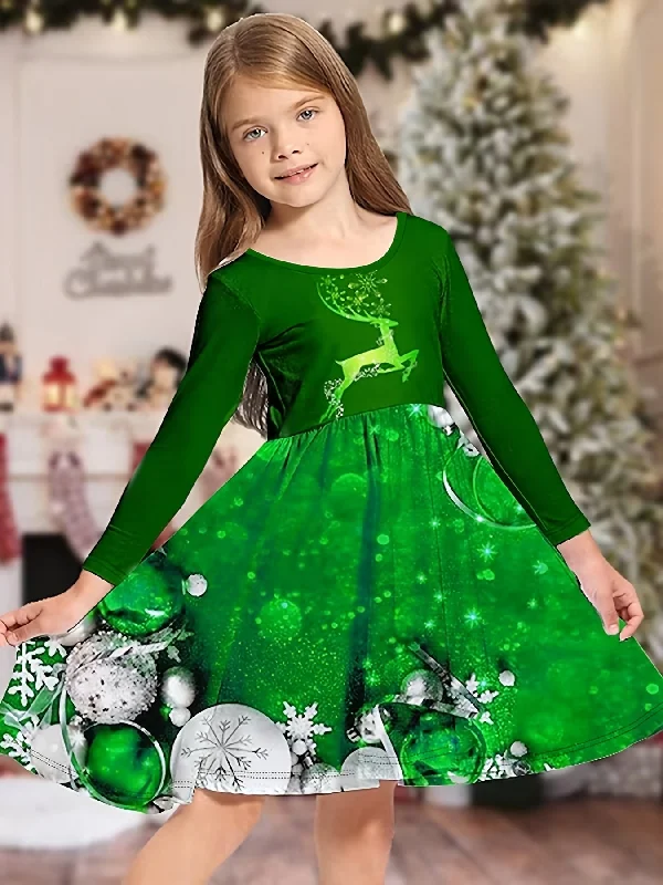 Comfy Elk Graphic Long Sleeve Party Dress for Girls - Soft, Cozy, and Vibrant Xmas Design - Perfect for Kids' Holiday Outfits and Special Occasions Tunics Gym athletic Comfy Elk Graphic Long Sleeve Party Dress for Girls - Soft, Cozy, and Vibrant Xmas Design - Perfect for Kids' Holiday Outfits and Special Occasions Tunics Gym athletic