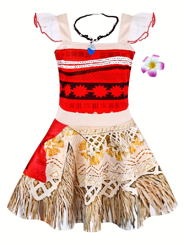 Girls Halloween Princess Costume Lace Sleeve Strappy Fancy Dress Little Girls Birthday Party Dress Up Kids Cosplay Outfits With Accessories mardi gras Tunics Cozy soft