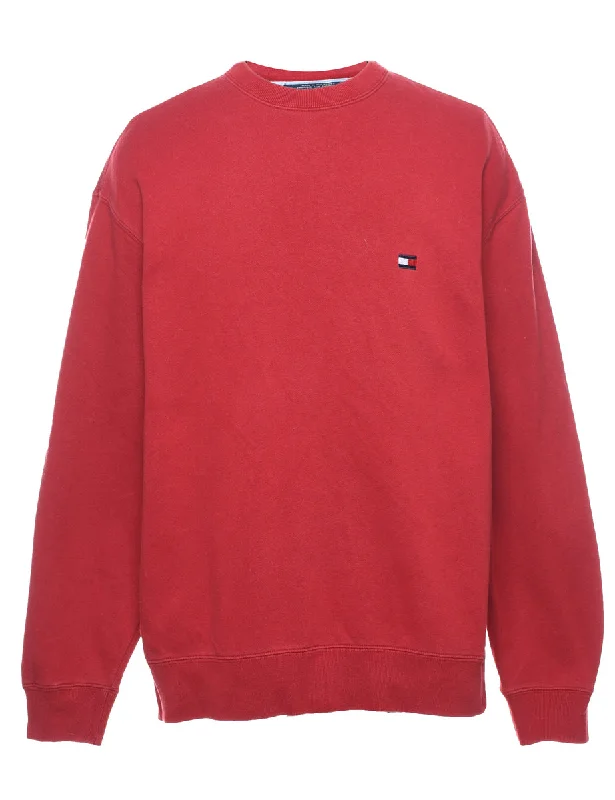 Tommy Hilfiger Red Plain Sweatshirt - M Hoodie with Drawcord Adjustable Secure