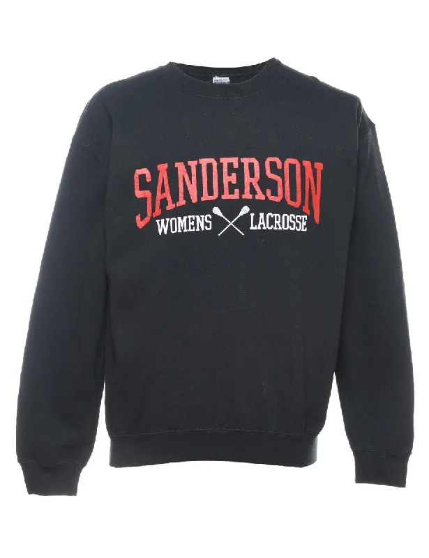 Black & Red Sanderson Lacrosse Printed Sweatshirt - M Hoodie with Hidden Zipper Minimalist Clean Black & Red Sanderson Lacrosse Printed Sweatshirt - M Hoodie with Hidden Zipper Minimalist Clean