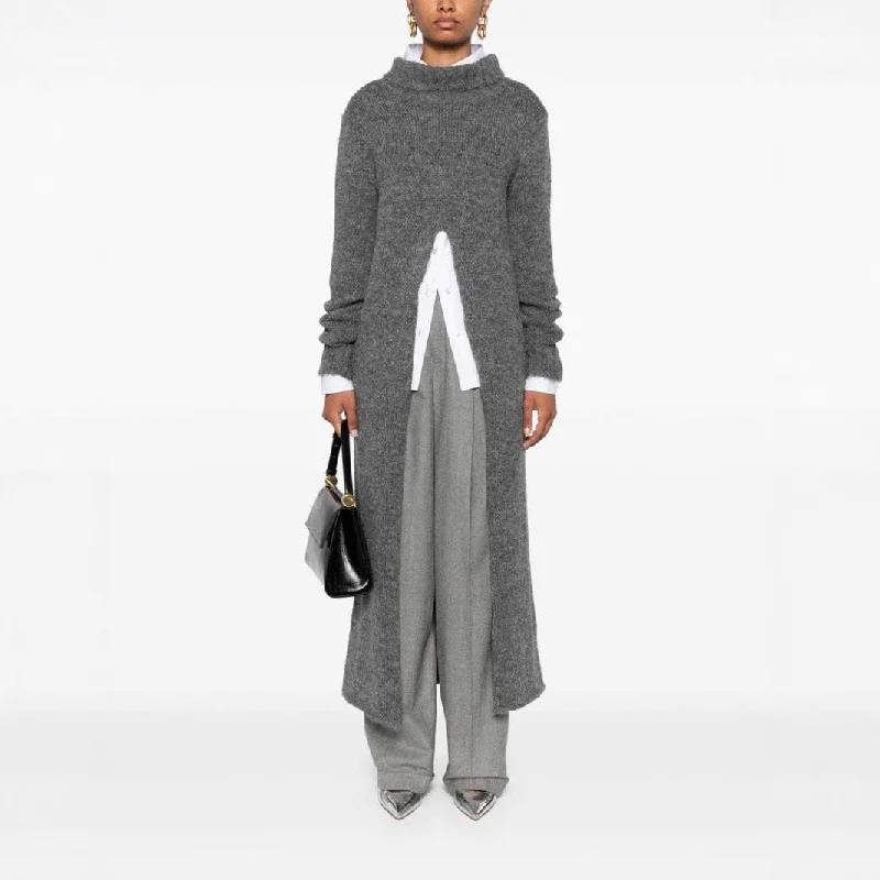 IKEARLAX European, American autumn and winter new cross-border women's clothing fashionable and elegant high-split dress solid color semi-turtleneck long dress Tunics Ceremony elegant IKEARLAX European, American autumn and winter new cross-border women's clothing fashionable and elegant high-split dress solid color semi-turtleneck long dress Tunics Ceremony elegant