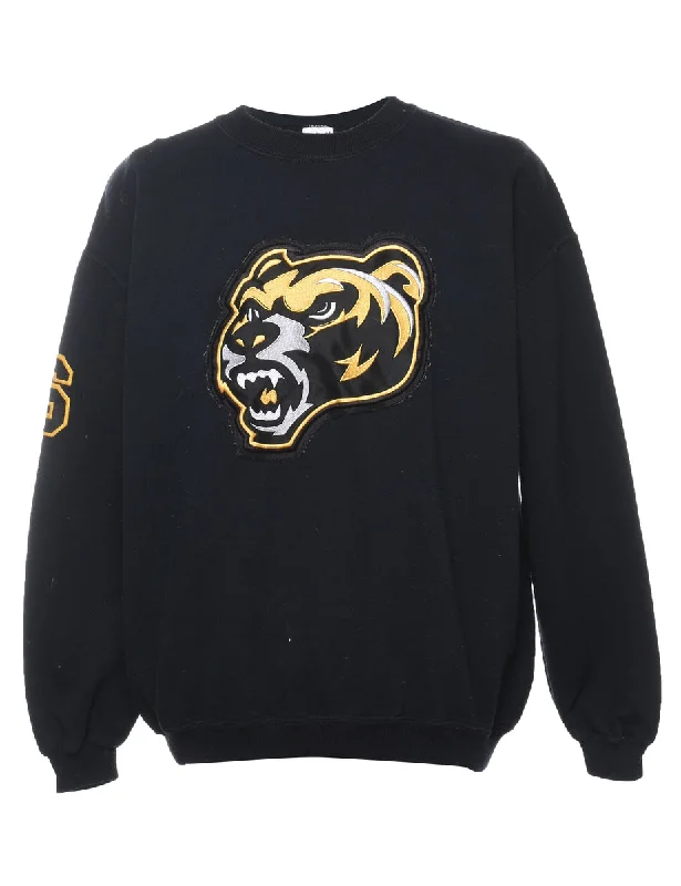 Black & Yellow Bear Design Sweatshirt - L Hoodie with Exposed Zipper Edgy Industrial Black & Yellow Bear Design Sweatshirt - L Hoodie with Exposed Zipper Edgy Industrial