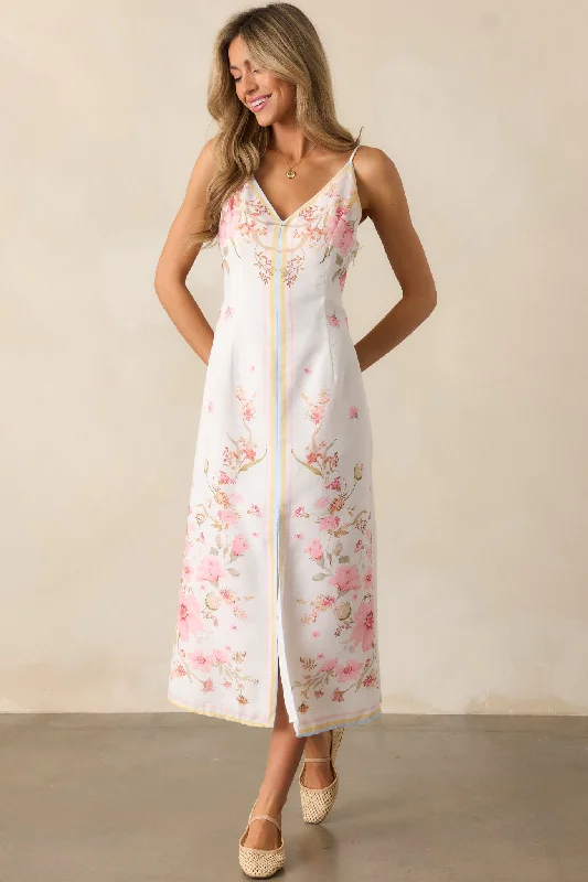 Enchanted Bloom Ivory Multi Floral Midi Dress Maxi Flowy Bohemian