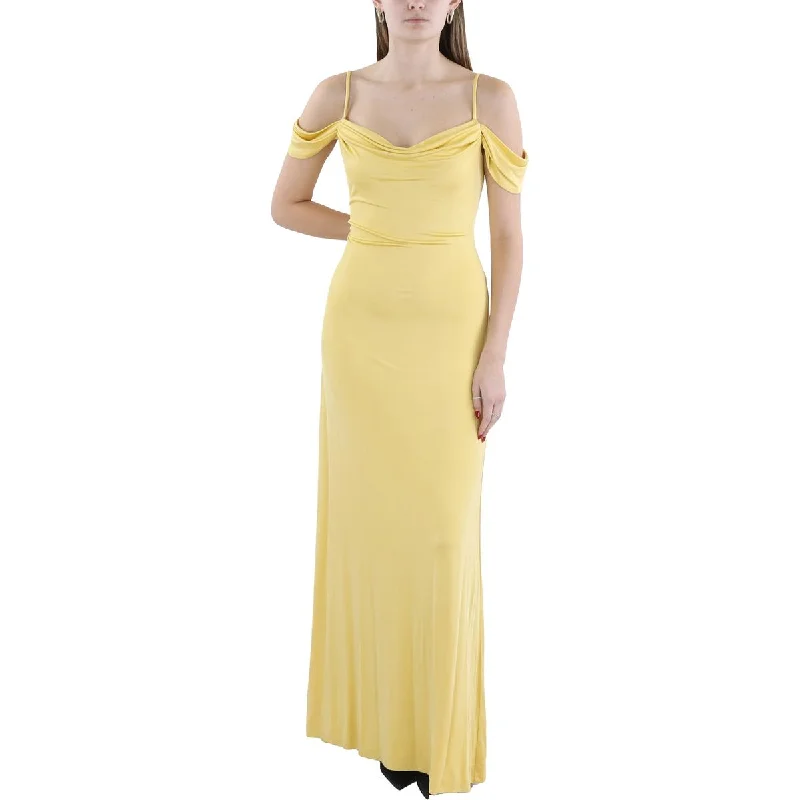 Womens Full Length Cold Shoulder Evening Dress sweetheart Neckline Romantic