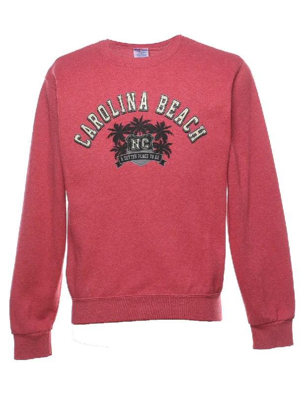 Carolina Beach Pink Printed Sweatshirt - S Hoodie with Double Zipper Versatile Adjustable Carolina Beach Pink Printed Sweatshirt - S Hoodie with Double Zipper Versatile Adjustable