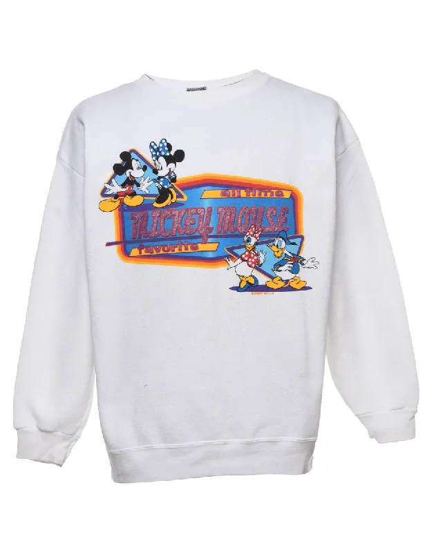 Mickey And Mini Mouse 1990s Cartoon Sweatshirt - M Hoodie with Typography Text Message