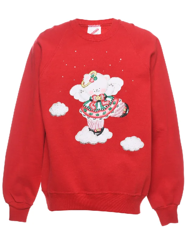 Festive Season Christmas Sweatshirt - L Hoodie with Cuffed Sleeves Snug Secure