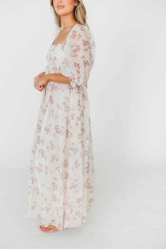 Mona Maxi Dress in Pink Floral Turtleneck Warm Winter