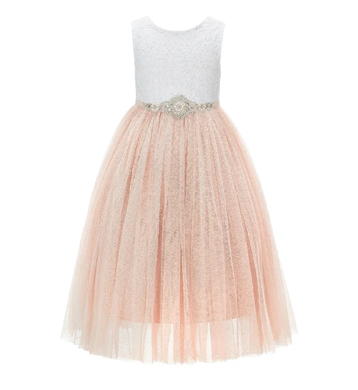 Scalloped V-Back Lace A-Line Flower Girl Dress Communion Baptism Wedding Reception Ballroom 207R7 Tunics Designer luxury Scalloped V-Back Lace A-Line Flower Girl Dress Communion Baptism Wedding Reception Ballroom 207R7 Tunics Designer luxury