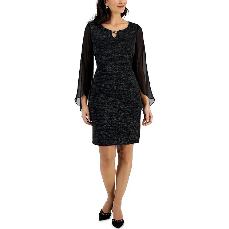 Petites Womens Above Knee Sheer Sleeve Mini Dress Tunics Bridal satin