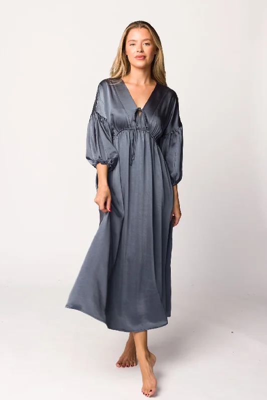 Hunter Premium *Satin* Midi Dress in Blue Granite - Bump Friendly Tunics Sophisticated sleek