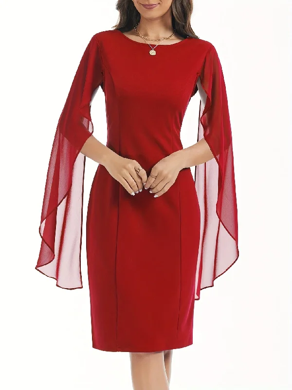 Solid Mesh Splicing Split Dress, Elegant Bodycon Dress For Party & Banquet, Women's Clothing Wedding/Evening dress/Occasion/Engagement/Ceremony Tunics Top rated Solid Mesh Splicing Split Dress, Elegant Bodycon Dress For Party & Banquet, Women's Clothing Wedding/Evening dress/Occasion/Engagement/Ceremony Tunics Top rated