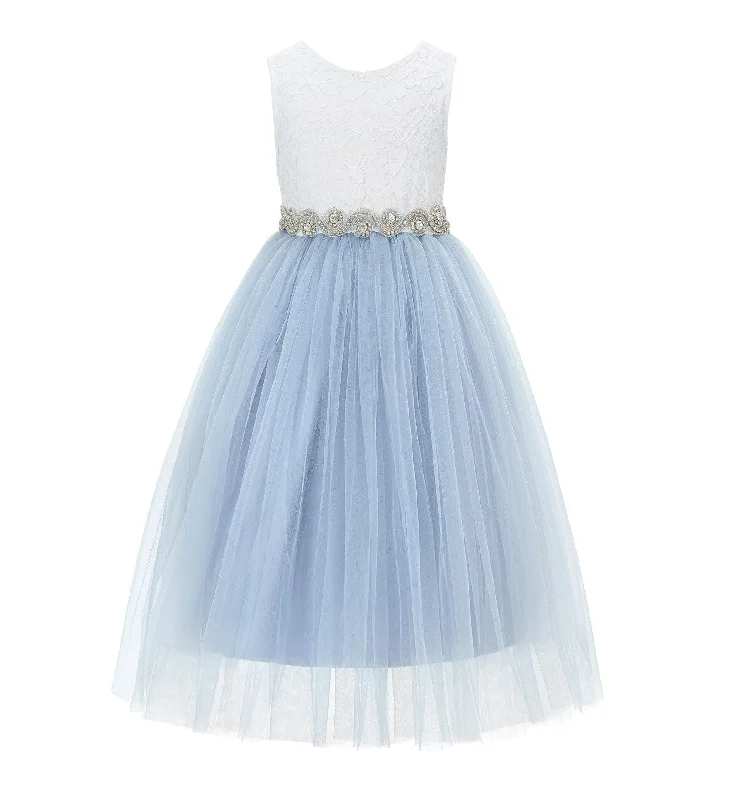 Scalloped V-Back Lace A-Line Flower Girl Dress Events Birthday Party Recital Graduation Ceremony 207R2 Crew Neckline Sporty Scalloped V-Back Lace A-Line Flower Girl Dress Events Birthday Party Recital Graduation Ceremony 207R2 Crew Neckline Sporty