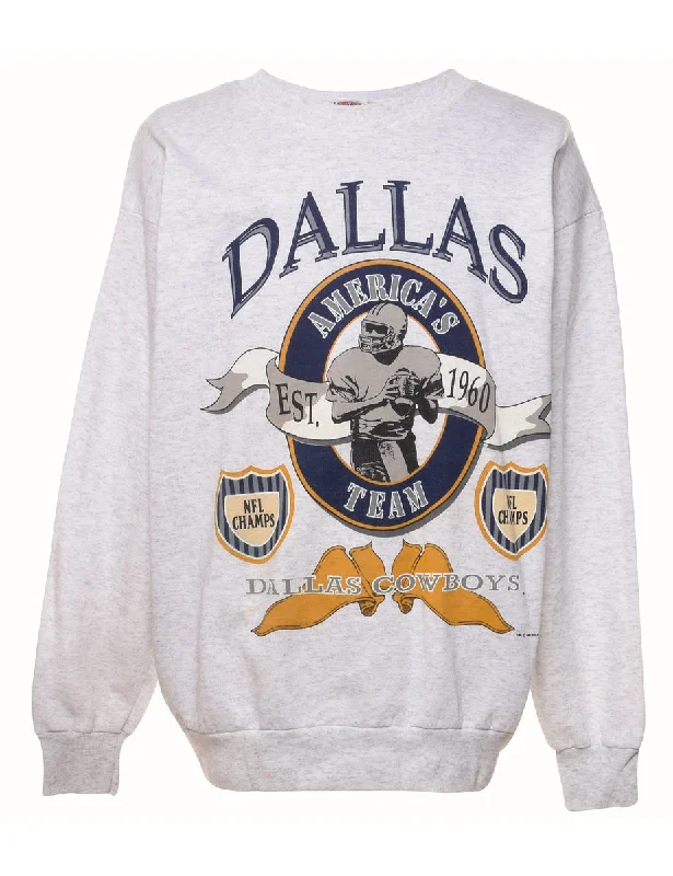 Marl Grey Dallas America's Team Printed Sweatshirt - XL Hoodie with Hem Frayed Vintage Worn Marl Grey Dallas America's Team Printed Sweatshirt - XL Hoodie with Hem Frayed Vintage Worn