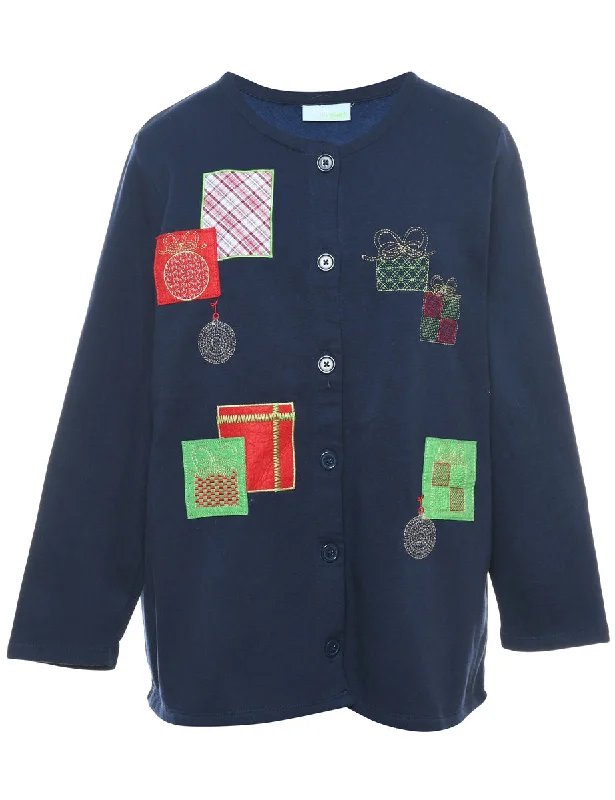 Embroidered Christmas Sweatshirt - M Hoodie with Belted Waist Structured Tailored