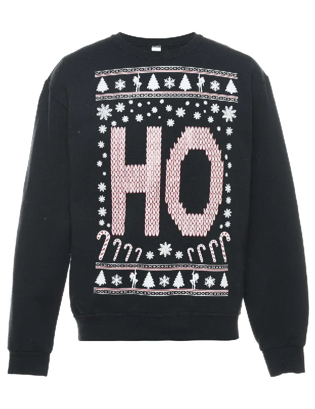 Black Christmas Sweatshirt - S Hoodie with Raglan Sleeves Sporty Comfortable