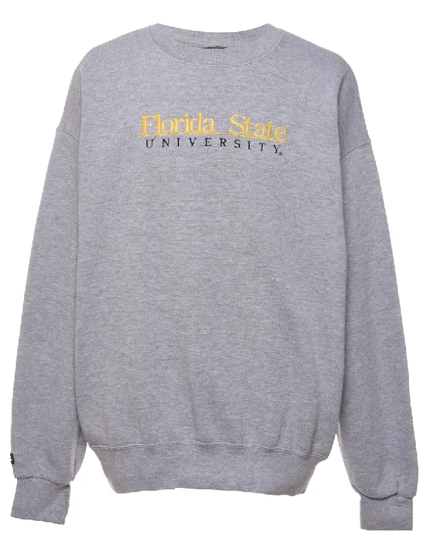 Florida State Grey Embroidered Sweatshirt - L Hoodie with Tie-Dye Psychedelic Retro