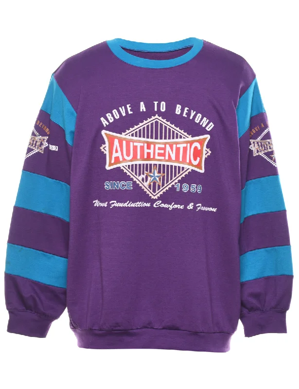 Purple Printed Sweatshirt - S Hoodie with Applique Textured Unique