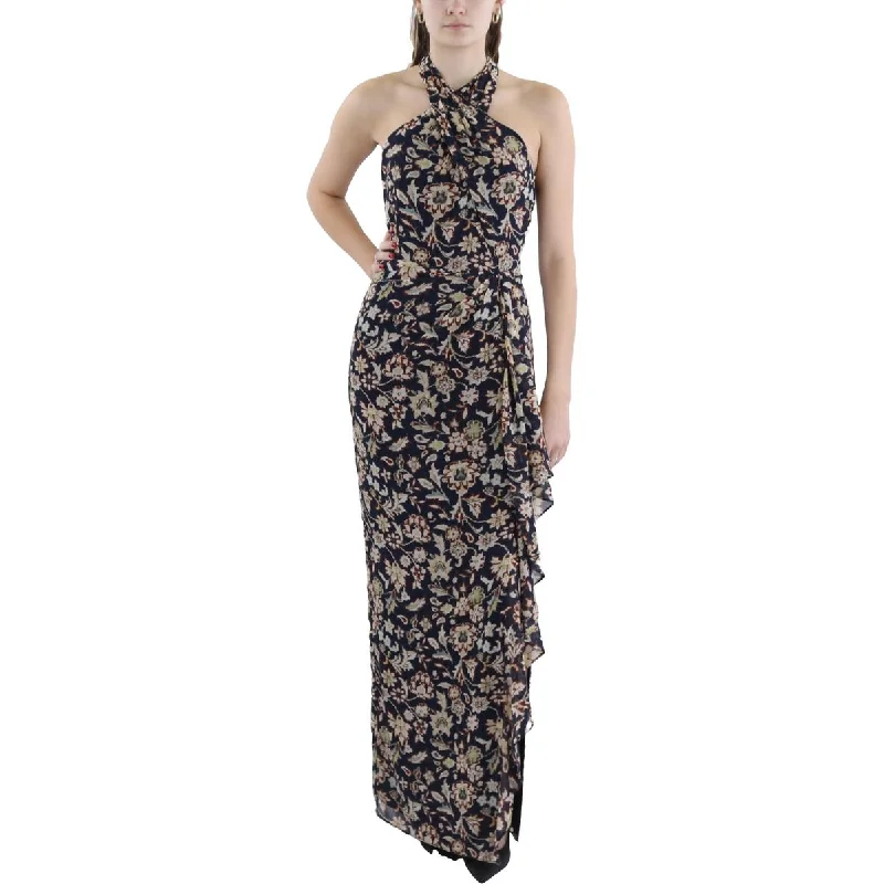 Womens Floral Print Chiffon Evening Dress Boatneck Modish Everyday