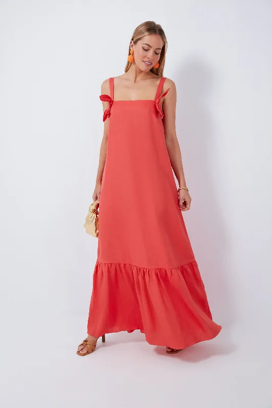 Red Cherry Bomb Solid Long Dress with Straps Tunics Lace romantic