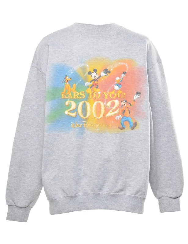 Disney Cartoon Grey Classic Sweatshirt - L Hoodie with Typography Text Message