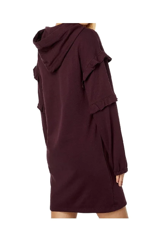 Tommy Hilfiger Women's Ruffle Sleeve Sweatshirt Dress, Wine Red, S Hoodie with Frayed Bohemian Relaxed