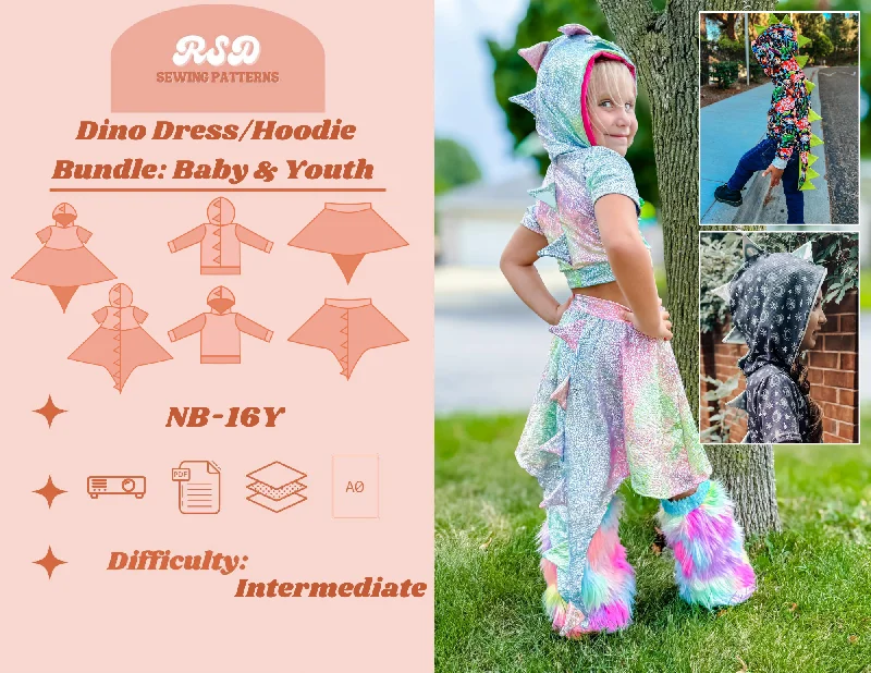 Baby & Youth Bundle Dino Dress/Hoodie PDF Hoodie with Reflective Safety Nightwear