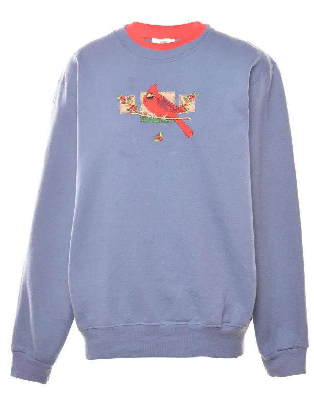 Blue Christmas Sweatshirt - M Hoodie with Drawstring Waist Adjustable Fitted