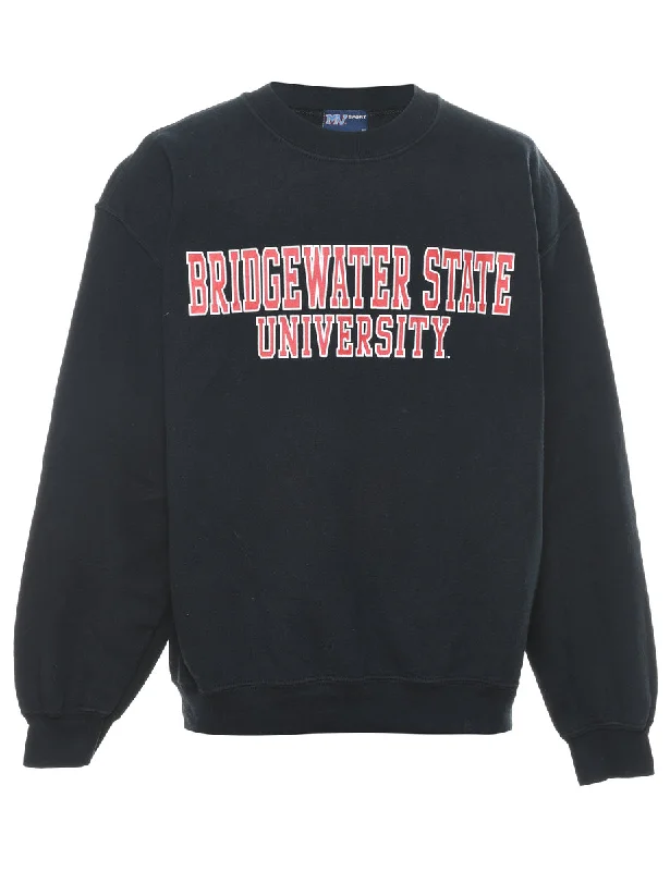 Black Bridge Water State University Printed Sweatshirt - M Hoodie with Front Slit Layering Stylish