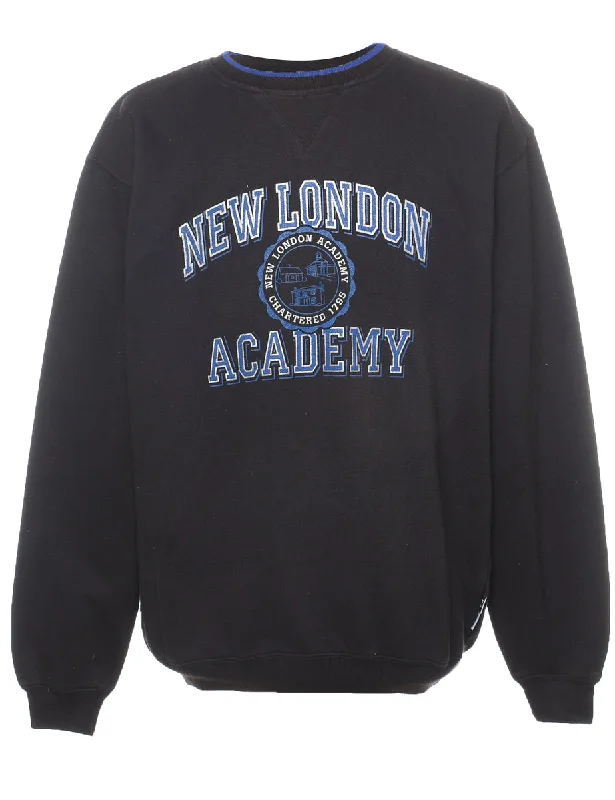 New London Academy Printed Black & Blue Sweatshirt - M Hoodie Jacket Zipper Layering
