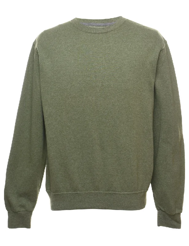 Olive Green Plain Sweatshirt - M Hoodie with Neon Bright Vibrant