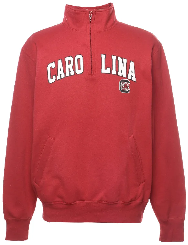 Champion Maroon High-Neck Printed Sweatshirt - M Hoodie with Zipper Placket Modern Functional Champion Maroon High-Neck Printed Sweatshirt - M Hoodie with Zipper Placket Modern Functional