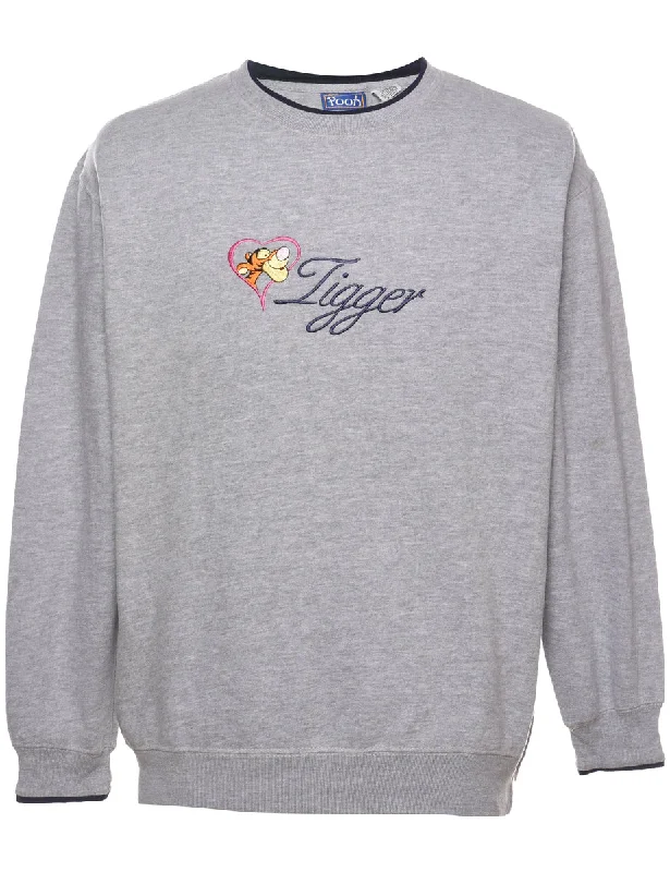 Tigger 1990s Grey Embroidered Sweatshirt - M Hoodie with Hem Patch Decorative Personalized Tigger 1990s Grey Embroidered Sweatshirt - M Hoodie with Hem Patch Decorative Personalized