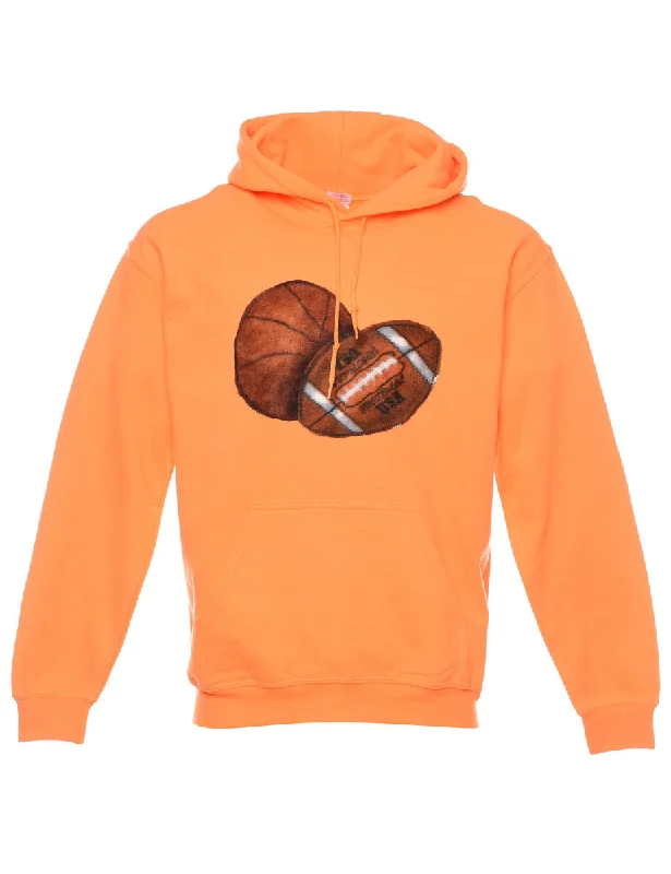 Orange Printed Rugby Design Hoodie - M Hoodie with Pastel Soft Subtle