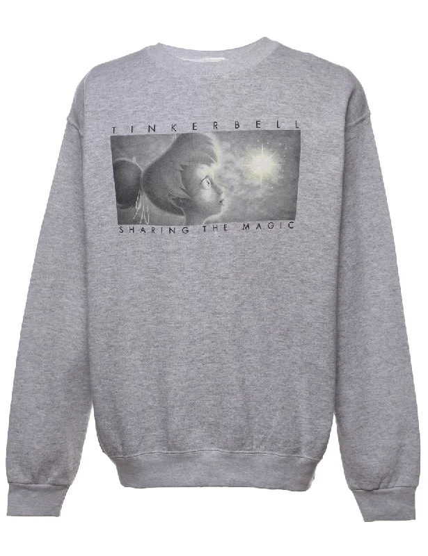 Tinkerbell Sharing The Magic Light Grey Printed Sweatshirt - L Hoodie with Half-Zip Sporty Casual Tinkerbell Sharing The Magic Light Grey Printed Sweatshirt - L Hoodie with Half-Zip Sporty Casual