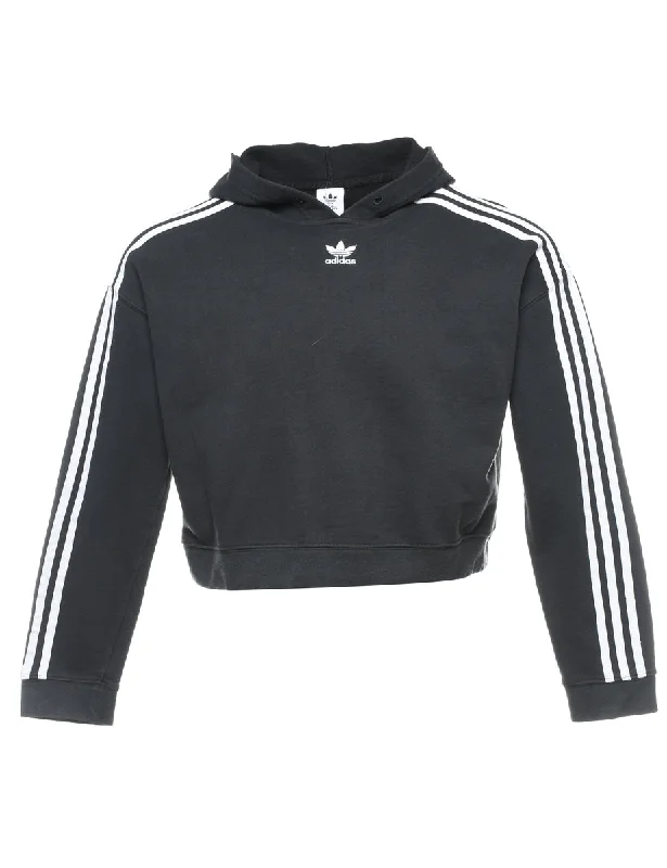Adidas Cropped Black & White Hooded Sweatshirt - M Hoodie with Lace Feminine Delicate Adidas Cropped Black & White Hooded Sweatshirt - M Hoodie with Lace Feminine Delicate
