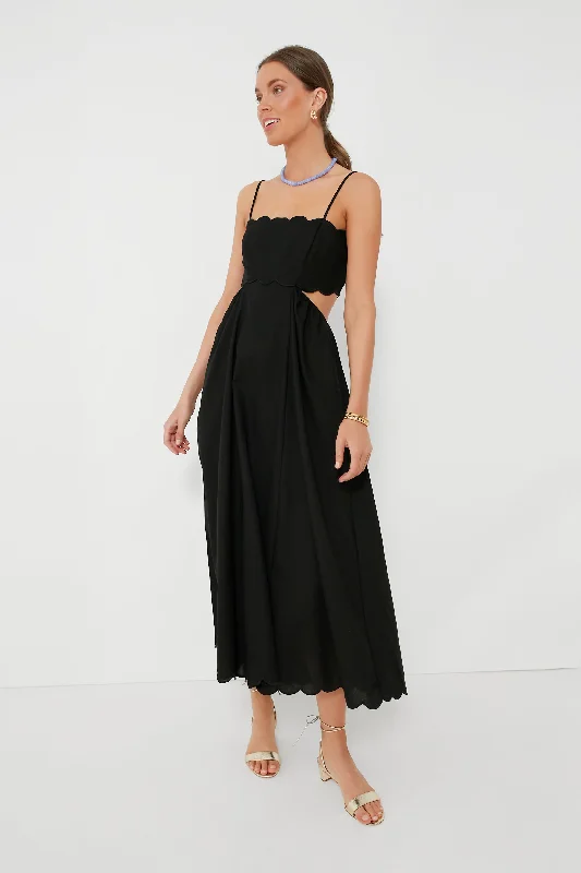 Black Scallop Hem Dress Tunics Sophisticated sleek